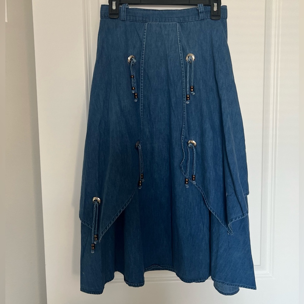 Vintage Western Denim Concho Midi Skirt